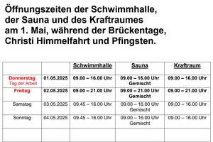 Öffnungszeiten Pfingsten und Mai